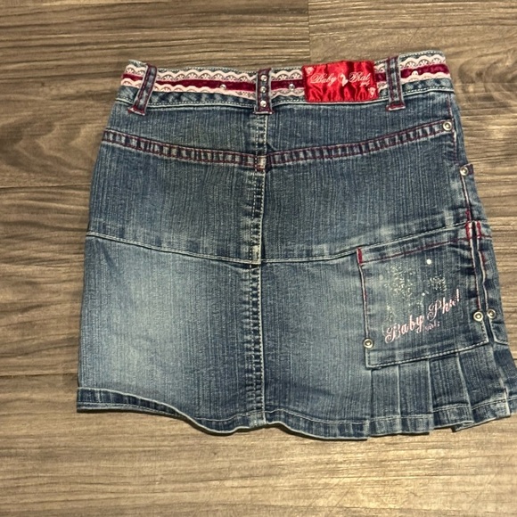 Baby Phat Denim Mini Skirt Girls Size 5 Blue Jean Y2K Embellished Logo Vintage - Picture 6 of 6